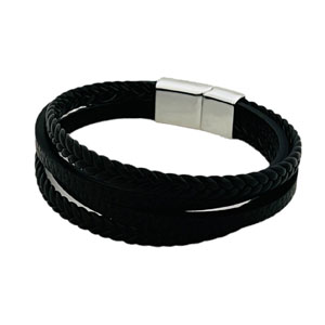 Black braided bracelet with silver clasp