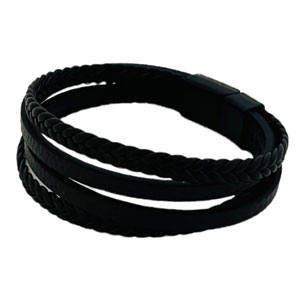 Black braided bracelet for men with black clasp